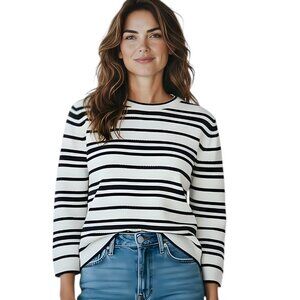 Lands End Striped Crew Neck Sweater Blue White Stripes Women's Size 14/16 L